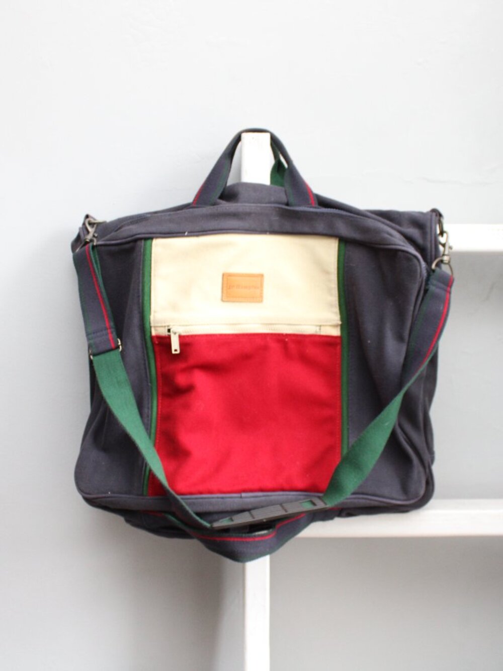 VINTAGE 80s THICK CANVAS JP Hampton GARMET TRAVEL LUGGAGE COLOR BLOCK OVERNIGHT